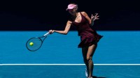 Anastasia Potapova of Austria in action against Aryna Sabalenka in the third round of the women’s singles at the Australian Open at Rod Laver Arena in Melbourne Park.
