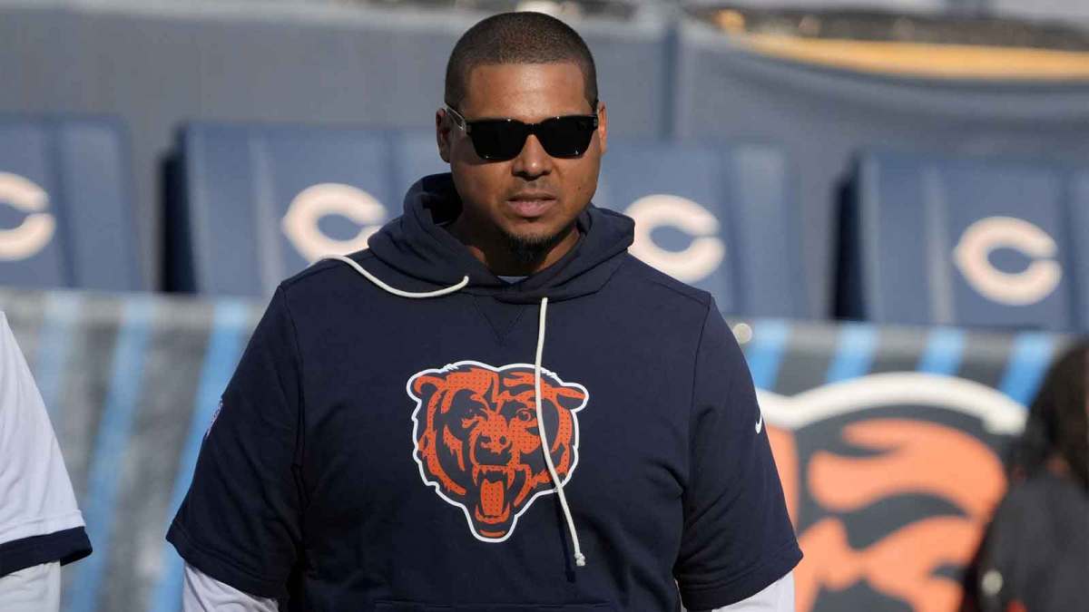 Chicago Bears general manager Ryan Poles before the game at Soldier Field.