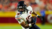 Chicago Bears wide receiver Rome Odunze (15) runs with the ball during the first half against the Kansas City Chiefs at GEHA Field at Arrowhead Stadium.