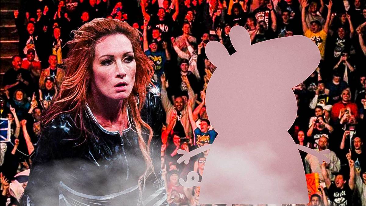 WWE Superstar Becky Lynch and silhouette of Peppa Pig.