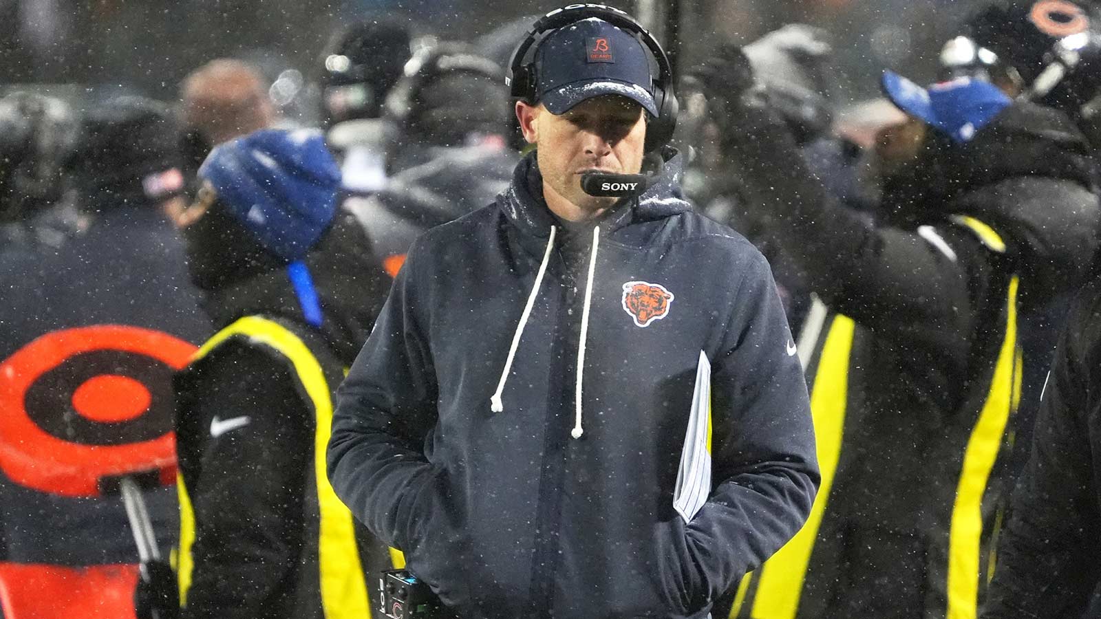 Chicago Bears head coach Ben Johnson looks on against the Los Angeles Rams during the second quarter of an NFC Divisional Round game at Soldier Field.