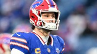 Buffalo Bills quarterback Josh Allen (17) looks on during warmups before the game against the New York Jets at Highmark Stadium.