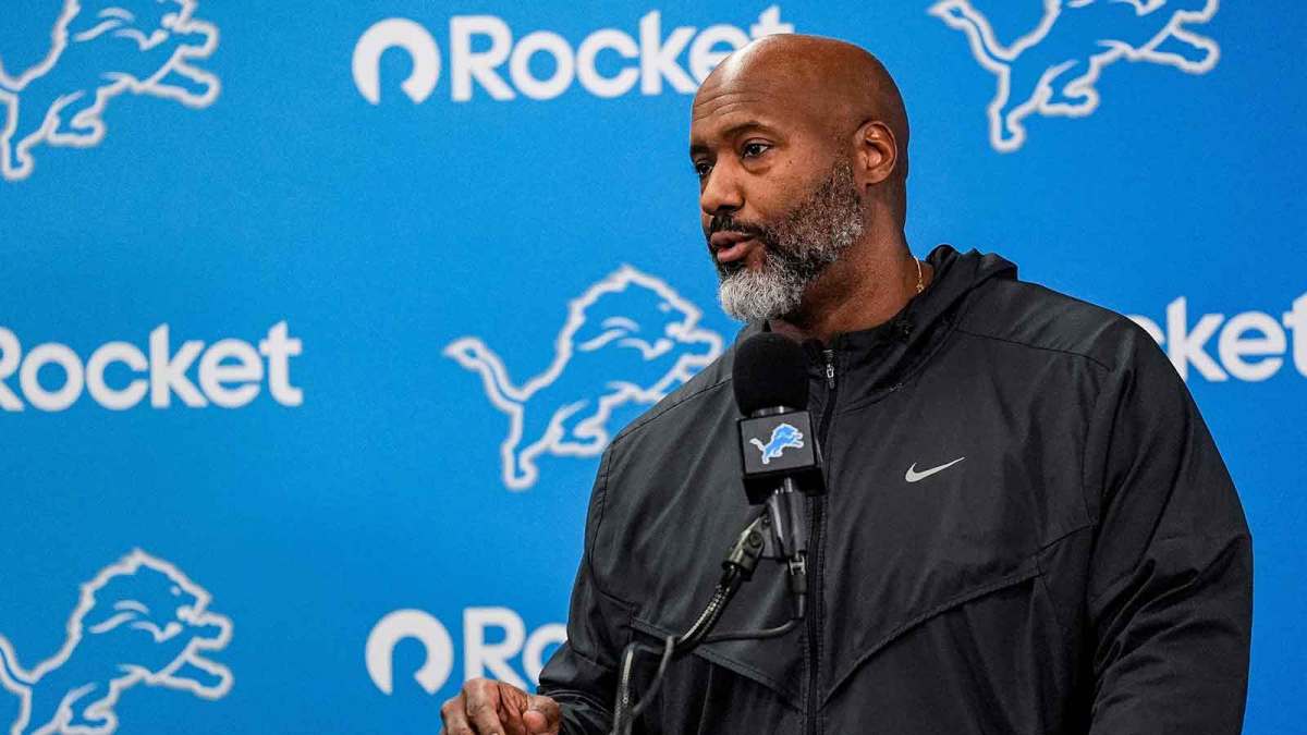 Detroit Lions executive vice president and general manager Brad Holmes speaks during media availability at Meijer Performance Center in Allen Park on Thursday, Jan. 8, 2026.