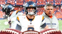 Jarrett Stidham, Sean Payton, and Will Lutz with the Broncos stadium in the back. Please add snowflurries in the picture as well!