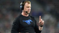 SMU Mustangs head coach Rhett Lashlee gestures against the Arizona Wildcats in the first half during the Holiday Bowl at Snapdragon Stadium.