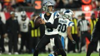Carolina Panthers quarterback Bryce Young (9) passes against the Tampa Bay Buccaneers in the second half at Raymond James Stadium.
