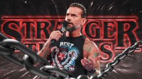 WWE Superstar CM Punk and Stranger Things logo.