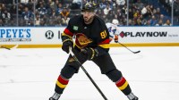 Vancouver Canucks forward Evander Kane (91) skates against the New York Islanders in the second period at Rogers Arena.