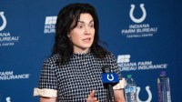 Carlie Irsay-Gordon speaks with media Monday, Jan. 5, 2026, during a press conference held at the Indianapolis Colts practice facility.