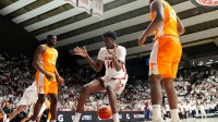 Jan 24, 2026; Tuscaloosa, AL, USA; Alabama center Charles Bediako (14) celebrates a dunk against Tennessee at Coleman Coliseum. Mandatory Credit: Gary Cosby Jr.-Tuscaloosa News