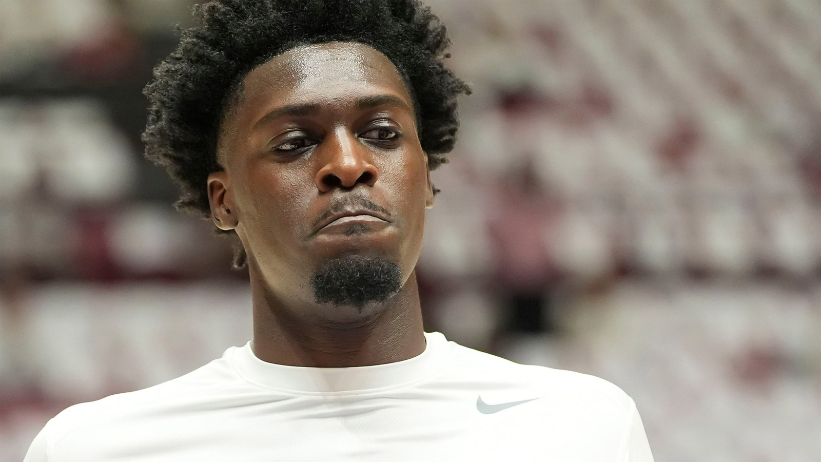 Alabama center Charles Bediako (14) warms up before the SEC basketball game against Tennessee at Coleman Coliseum. Bediako was reinstated to play college basketball after winning a legal battle.