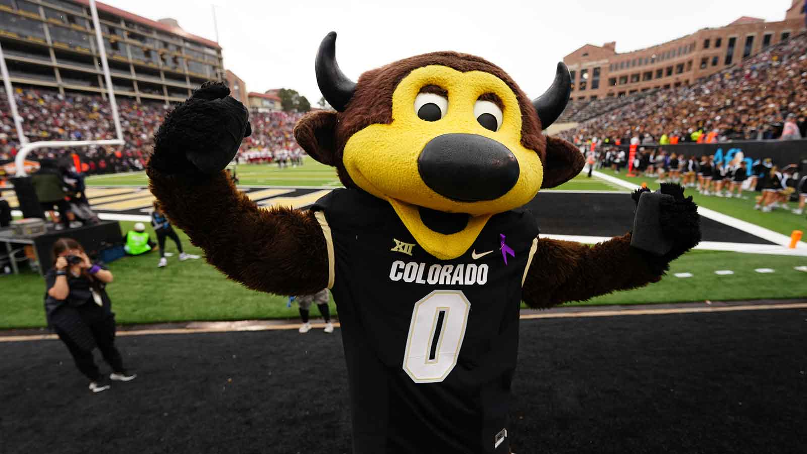 Colorado Buffaloes mascot Chip performs in the second quarter against the Iowa State Cyclones at Folsom Field.
