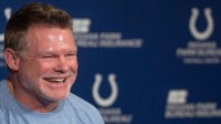 Indianapolis Colts General Manager Chris Ballard speaks to the press in a pre-draft press conference Monday, April 21, 2025 at the Colts headquarters, the Indiana Farm Bureau Football Center.