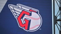 A general view of the Cleveland Guardians logo on the scoreboard during a game against the Chicago White Sox at Rate Field.