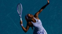 Coco Gauff of United States in action against Karolina Muchova of Czechia in the fourth round of the womenís singles at the Australian Open at Margaret Court Arena in Melbourne Park.
