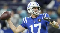 Indianapolis Colts quarterback Philip Rivers (17) warms up ahead of a game against the Jacksonville Jaguars at Lucas Oil Stadium.