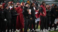 Washington Commanders head coach Dan Quinn on the sidelines against the Philadelphia Eagles at Lincoln Financial Field.
