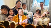 Cristiano Ronaldo with Georgina Rodríguez, Cristiano Jr., Mateo and Eva, Alana Martina, and Bella Esmeralda. Also, an image of Céline Dion