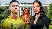 Cristiano Ronaldo with fiancée georgina Rodriguez; Background - Melania Trump and the White House