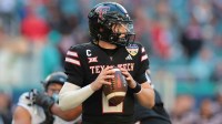 Texas Tech Red Raiders quarterback Behren Morton (2) stands in the pocket against the Oregon Ducks during the second half of the 2025 Orange Bowl and quarterfinal game of the College Football Playoff at Hard Rock Stadium.