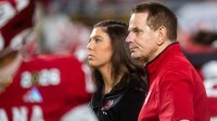 Indiana Head Coach Curt Cignetti watches his team get loose before the College Football Playoff National Championship college football game at Hard Rock Stadium in Miami Gardens on Monday, Jan. 19, 2026.
