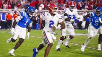 Florida Gators quarterback DJ Lagway (2) passes against the Mississippi Rebels during the second half at Vaught-Hemingway Stadium.