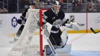 Los Angeles Kings goaltender Darcy Kuemper (35) defends the goal against the New York Rangers during the first period at Crypto.com Arena.