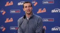 New York Mets president of baseball operations David Stearns speaks to the media about the MLB trade deadline before a game against the Minnesota Twins at Citi Field.