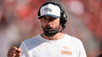 Denver Broncos offensive pass game coordinator Davis Webb before the game against the San Francisco 49ers at Levi's Stadium.