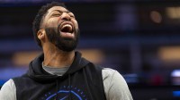 Dallas Mavericks forward Anthony Davis (3) yells during warmups before the start of the game against the Sacramento Kings at the Golden 1 Center.