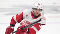 Detroit Red Wings forward Patrick Kane (88) warms up before playing the Toronto Maple Leafs at Scotiabank Arena.