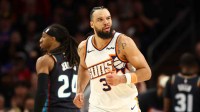 Phoenix Suns forward Dillon Brooks (3) reacts against the Detroit Pistons in the second half at Mortgage Matchup Center.