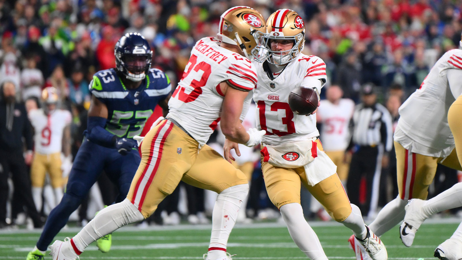49ers’ Christian McCaffrey suffers shoulder injury scare in Divisional Round showdown vs. Seahawks
