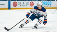 Edmonton Oilers forward Andrew Mangiapane (88) skates against the Vancouver Canucks in the first period at Rogers Arena.