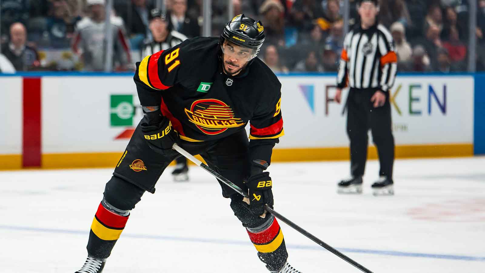 Vancouver Canucks forward Evander Kane (91) shoots against the Washington Capitals in the second period at Rogers Arena