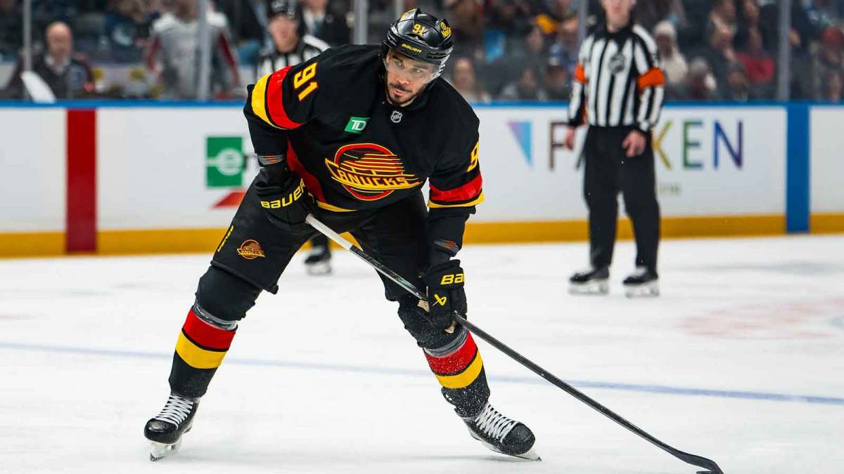 Vancouver Canucks forward Evander Kane (91) shoots against the Washington Capitals in the second period at Rogers Arena.