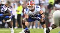 Florida Gators offensive lineman Jake Slaughter (66) sets the ball during the first half against the Texas A&M Aggies at Kyle Field.