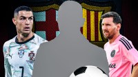 Cristiano Ronaldo, silhouette of David Villa, and Lionel Messi