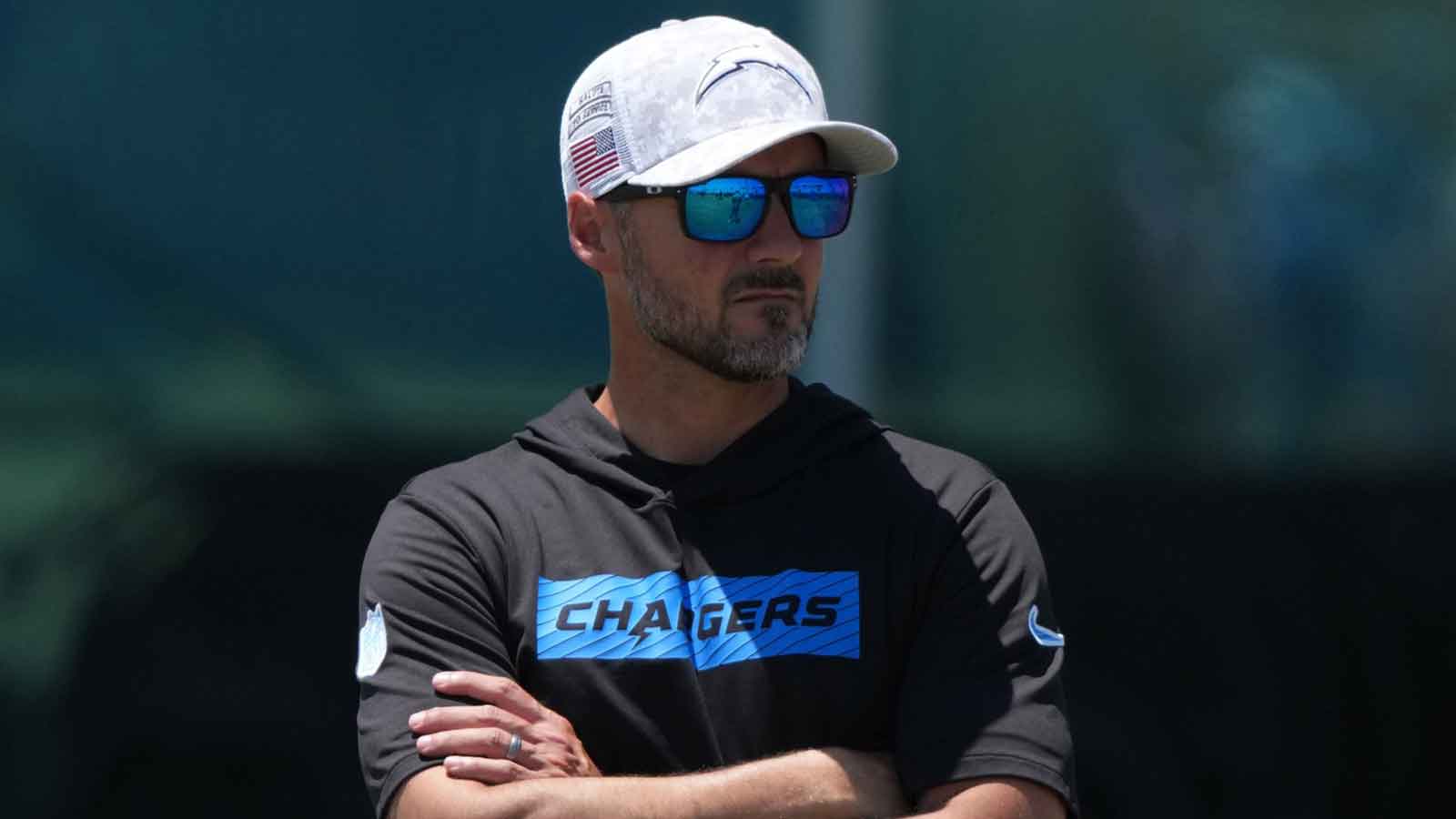 Los Angeles Chargers defensive coordinator Jesse Minter watches during organized team activities at The Bolt.