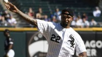 Sep 21, 2018; Chicago, IL, USA; Former NFL player Matt Forte throws out a ceremonial first pitch before the game between the Chicago White Sox and the Chicago Cubs at Guaranteed Rate Field. Mandatory Credit: David Banks-Imagn Images