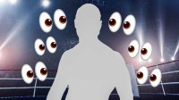 Silhouette of former WWE Cruiserweight Champion Angel Garza with eyes emojis around him.