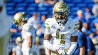 Georgia Tech Yellow Jackets wide receiver Isiah Canion (4) looks on during the warmups of the game against Duke Blue Devils at Wallace Wade Stadium.