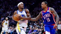 Golden State Warriors forward Jimmy Butler III (10) drives to the basket against Sacramento Kings forward DeMar DeRozan (10) during the fourth quarter at Golden 1 Center.