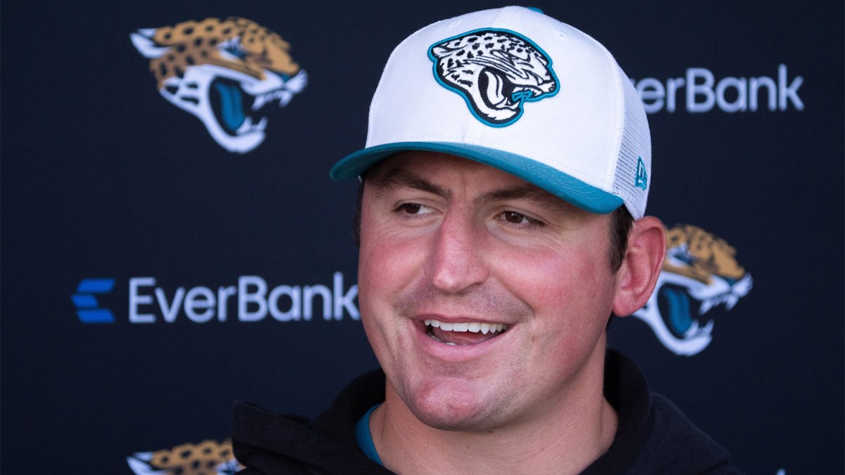 Jacksonville Jaguars Offensive Coordinator Grant Udinski, answers questions after the Jacksonville Jaguars’ 18th and final training camp practice at Miller Electric Center
