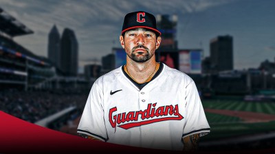 Nick Castellanos in a Cleveland Guardians jersey at Progressive Field.