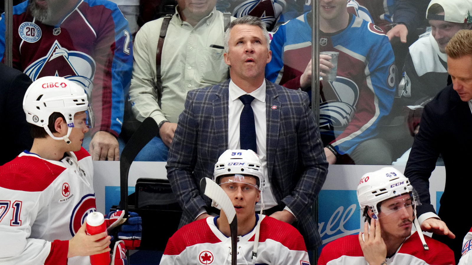 Montreal Canadiens head coach Martin St. Louis during the first period against the Colorado Avalanche at Ball Arena.