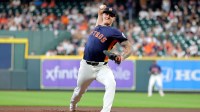 Houston Astros starting pitcher Hunter Brown (58) delivers a pitch against the Los Angeles Angels during the first inning at Daikin Park.