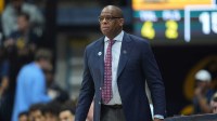 North Carolina Tar Heels head coach Hubert Davis during the first half against the California Golden Bears at Haas Pavilion.