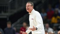 Kansas Jayhawks head coach Bill Self reacts during the first half against the Missouri Tigers at T-Mobile Center.