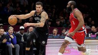 Brooklyn Nets forward Michael Porter Jr. (17) drives to the basket against Los Angeles Clippers guard James Harden (1) during the third quarter at Barclays Center.